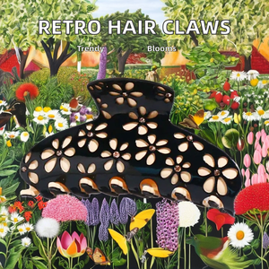 Pinces à cheveux rétro personnalisées en noir et or <span class=keywords><strong>pour</strong></span> femmes, accessoire de cheveux en acétate creux avec strass, pince à cheveux élégante et brillante - Product Image 2