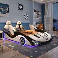 Modern Style Solid Wood Multi-Function Cartoon Car Bed Up-Holstered Soft and Comfortable Boys' Furniture