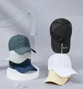 사용자 정의 로고 6 패널 천공 레이저 절단 구멍 모자 방수 블랙 폴리에스터 성인 야구 스포츠 모자