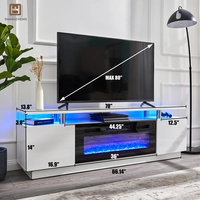 Gabinete de TV de moda Premium Base blanca con iluminación LED azul con decoración de chimenea
