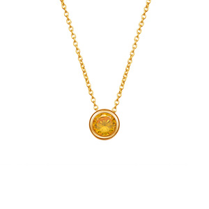 Collana in Acciaio Inossidabile con Pietra, Brillante Diamante, Piccola Pietra di Nascita Singola, Citrino, Ametista - Product Image 2