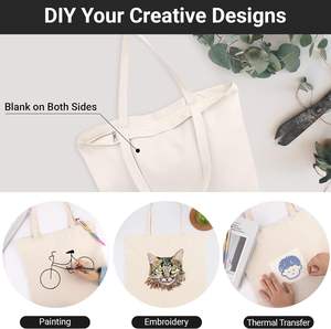 حقيبة قماش صغيرة 12 أونصة للسفر للسفر والشاطئ من القطن الطبيعي سادة قابلة لإعادة الاستخدام مزودة بسحّاب لون بيج - Product Image 2