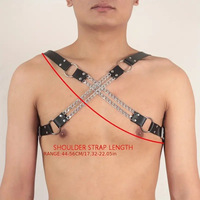 Harnais de poitrine pour homme, sangle avec chaîne métallique croisée, en cuir PU réglable, style punk, bondage, gay, noir, résistant à l'eau, cosplay