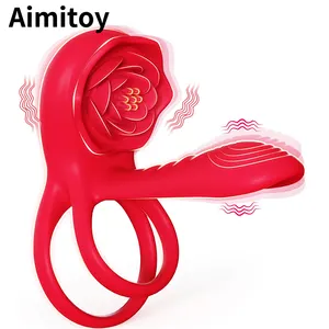 Aimitoy Vibrating Cock Ring with Rose Clitoral Stimulator Pleasure Cock Ring Vibrator PRO Couples Adult Sex Toys for Men