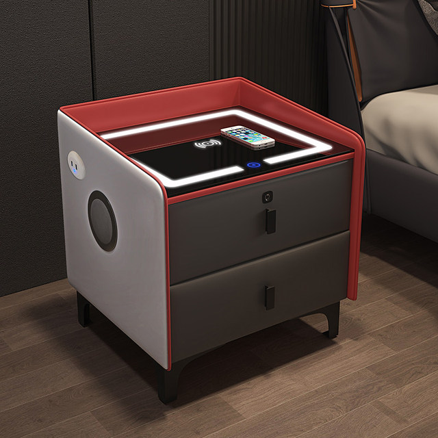 Smart Bedside Table Solid Wood Modern Minimalist Light Luxury Ultra-simple Design Wireless Charging Built-in Lighting