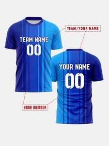 Camiseta de Fútbol Personalizable para Hombre, Azul a Rayas, Manga Corta, Transpirable, Cuello Redondo, Corte Regular, Diseño Estampado - Product Image 3