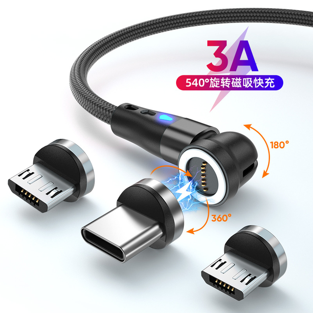 540 Degree Rotating Magnetic Cables 3A Type C USB Fast Charging Self Winding Organizing Easy Coil Data Cable