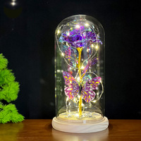 Valentijnsdag cadeau LED-licht folie Galaxy oneindige roos glazen koepel 24k gouden roos vlinder fabrieks prijs langdurig 3-5 jaar