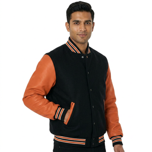 เสื้อแจ็คเก็ตเบสบอลแบบ Letterman สำหรับผู้ชาย ทำจากผ้าขนสัตว์แท้ แต่งหนังแท้ สไตล์มหาวิทยาลัย เหมาะสำหรับฤดูหนาว - Product Image 1