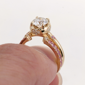 Bague en diamant de laboratoire rond de 1 carat D/VVS1, or jaune 14 carats avec diamant de laboratoire rond rose pour bague de mariage, bijoux pour femmes - Product Image 5