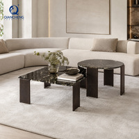 Ensemble de tables basses en marbre haut de gamme, design géométrique, base en métal, pour la maison de luxe, hôtel, salon, projet de mobilier