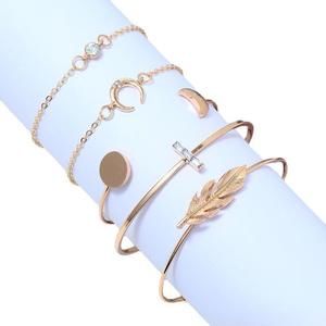 5 cái/bộ Vàng Mạ Vòng Đeo Tay Thiết Lập Đồ Trang Sức Thời Trang Có Thể Điều Chỉnh Vòng Đeo Tay Quyến Rũ Lá Pha Lê Mặt Trăng Vòng Đeo Tay Vòng Đeo Tay Cho Phụ Nữ - Product Image 4