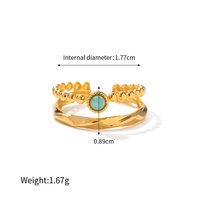 18K Plaqué Or Acier Inoxydable Amazonite Double Couche Lune Anneau Pierre Naturelle Réglable Minimaliste Bijoux De Mode Femmes Cadeau