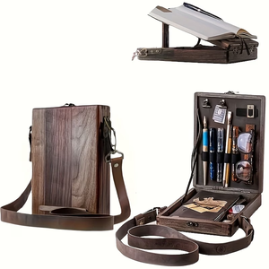 Boîte messager en bois vintage rétro nostalgique pour écrivains, avec bandoulière, peut être portée à l'épaule, boîte messager portable en bois - Product Image 1