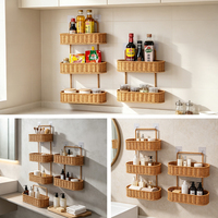 Panier mural tressé en PP à 3 niveaux, organisateur mural en rotin artificiel, étagère suspendue sans perçage pour cuisine, salle de bain, garde-manger