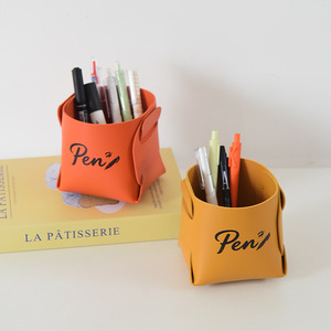 Pen <b>Holder</b> Leather Square Storage Box For Desk Office Organize Pens Remote <b>Control</b> Skincare Cosmetics - Product Image 2