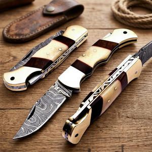 Couteau utilitaire OEM personnalisé en acier inoxydable, couteau pliant de qualité supérieure en acier Damas, manche en os naturel, AR KNIVES, garantie de 3 ans, vente en gros - Product Image 3