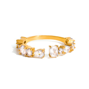 Anillo de Acero Inoxidable con Oro de 18K y Circonita Blanca Irregular, Ajustable, para Compromiso, Joyería Unisex - Product Image 5