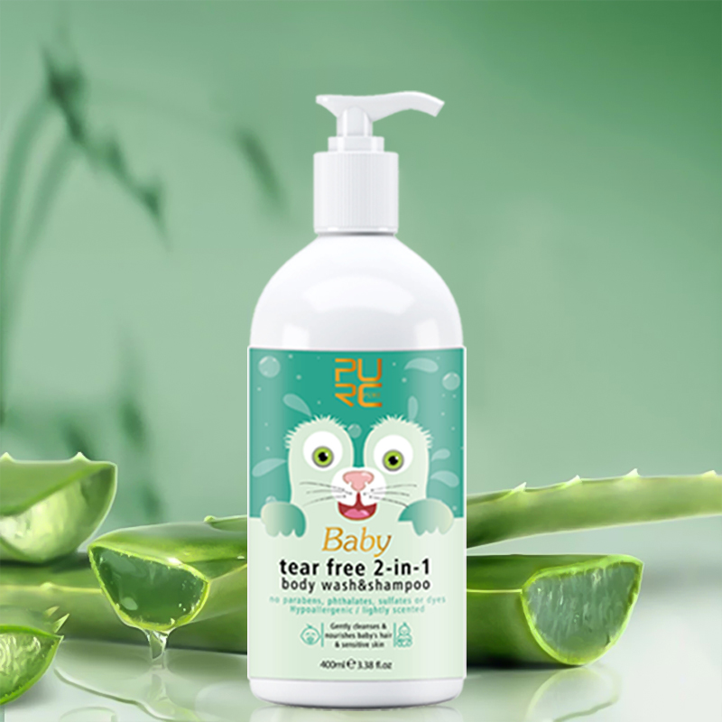 Wholesale factory natural baby shampoo 2 in 1 body wash and hair shampoo tear free for kids private label