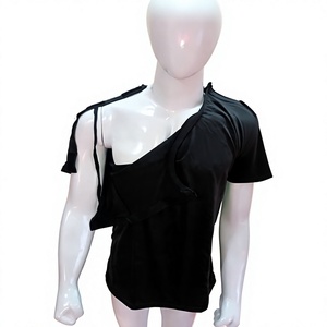 Camiseta de recuperación y rehabilitación para cirugía de hombro de uso hospitalario con botones en ambos hombros, para hombre, 220 gramos, jersey sólido - Product Image 1
