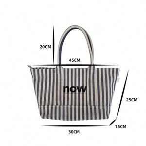 Sac de shopping en toile personnalisé pour femmes, grande taille, avec logos, sacs pliables rayés en toile, réutilisables, vente en gros à bas prix - Product Image 2