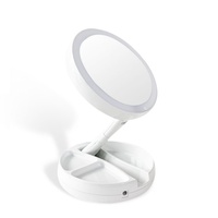 Miroir de maquillage pliable à LED avec logo personnalisé, petit miroir de table de bureau, rechargeable par USB