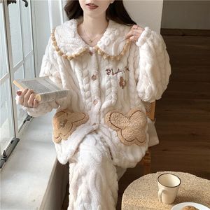 Set <span class=keywords><strong>Pigiama</strong></span> Invernale <span class=keywords><strong>in</strong></span> <span class=keywords><strong>Pile</strong></span> per Donna, Stampa con Volant, Caldo Abbigliamento da Casa, <span class=keywords><strong>Taglie</strong></span> <span class=keywords><strong>Forti</strong></span>, Outfit Spesso per Casa - Product Image 1