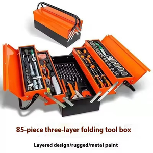 Boîte à outils pliable à trois couches en fer, ensemble combiné de 85 pièces, jeu de douilles pour réparation de machines, pour l'organisation et les travaux de réparation - Product Image 4