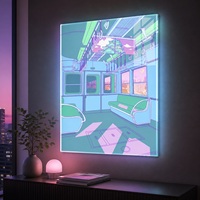 Art mural néon cyberpunk japonais, style rétro futuriste urbain, impression lumineuse pour salle de jeux, chambre, café, hôtel