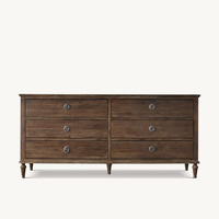 Commode élégante de style provincial français gris patiné à 6 tiroirs, pieds sculptés et tournés, poignées métalliques, pour chambre à coucher, maison, OEM personnalisé
