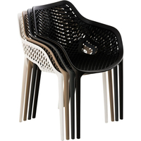 Chaise en plastique noire ajourée avec accoudoirs, empilable, pour extérieur, patio, jardin, bistrot, restaurant