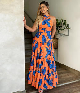 فستان نسائي أنيق مطبوع بدون أكمام مع شق عالي مثير للشاطئ والحفلات - Product Image 5