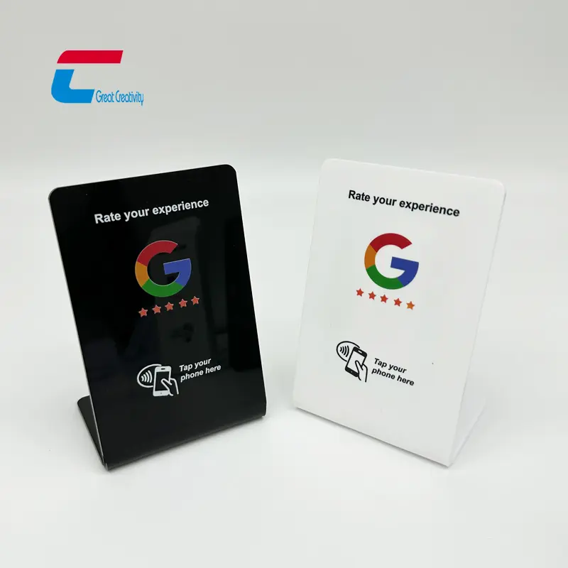 Personalizzato senza contatto NFC Menu di visualizzazione Google Review Instagram NFC Stand bianco acrilico NFC con supporto