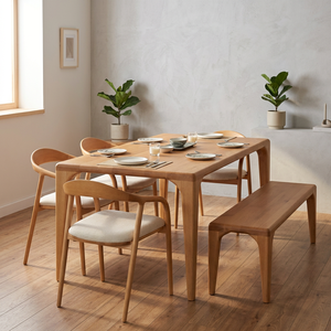 Ensemble de salle à manger moderne en bois massif, table rectangulaire, chaise et banc en bois pour la maison et l'hôtel - Product Image 2