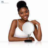 Miroir de table LED 8 pouces avec grossissement 5X, variateur tactile, lumière à mémoire 3 couleurs, rechargeable Type-C 1000 mAh, miroir chromé