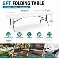 Table pliante rectangulaire en plastique HDPE robuste, blanche, pour pique-nique, restauration en plein air, banquet, fête, événement