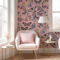 Papier peint autocollant amovible papillon rose coloré pour chambre de filles, décoration murale pour la maison