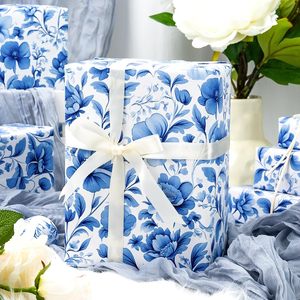 Maypluss Blue Floral Wrapping <b>Paper</b> 17 Inch X 33 Feet Double Side Recyclable Gift <b>Wrap</b> For Wedding Bridal Shower Mother's Day - Product Image 6