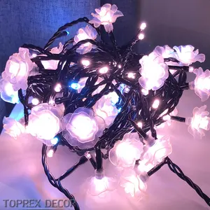 Decoración romántica para el hogar, lámpara de cadena de flores LED de oro rosa de 220v, resistente al agua IP46