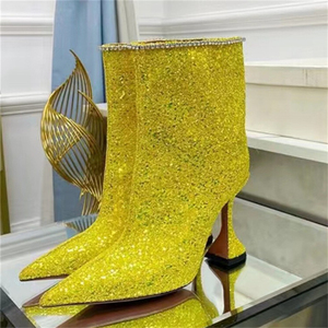 Botines de Moda con Lentejuelas Brillantes para Mujer, Zapatos de Tacón Alto Midi para Dama - Product Image 2