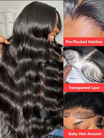 Pelucas de Cabello Humano con Ondas Suaves y Frente de Encaje, Pre-desplumadas, Pre-decoloradas, con Nudos Pequeños y Cabello de Bebé, para Mujeres Negras