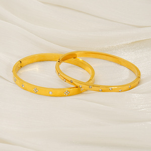 ZOGXIN Gold Plated Bracelet <b>Set</b> For Women Diamond Inlay Everyday Wear Jewelry Round Design Stainless Steel <b>Bangles</b> - Product Image 3