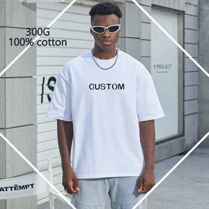 Camiseta de gran tamaño de algodón pesado de 300g para hombre, ropa cuadrada de punto con estampado de algodón 100% personalizado de alta calidad - Product Image 1