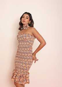 ชุดเดรสสั้นผ้าพิมพ์ลายพร้อมยางยืดที่เอว แต่งระบายอย่างประณีต ชุดลำลองสำหรับผู้หญิง ผลิตจากผ้าเนื้อบางเบา - Product Image 4