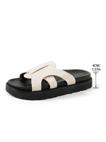 Mules tendance en PU beige pour femme, à plateforme, avec lanières découpées, semelle épaisse, confortables, décontractées, à enfiler, bout ouvert, pour l'été