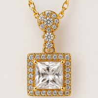 Ensemble collier et boucles d'oreilles classiques avec pendentif en zircon taille princesse |   Bijoux en cuivre 2 pièces