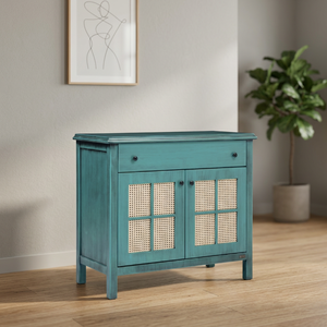 Contemporary Office Furniture Side <b>Cabinet</b> Accent Storage Chest Drawer Base Rattan Door Shelving with Key <b>Lock</b> for Living Room - Product Image 2