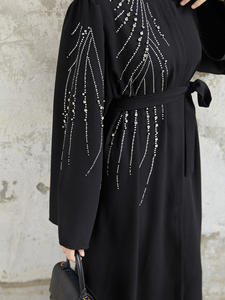 R-515 elegante abito da <span class=keywords><strong>donna</strong></span> a manica lunga Ramadan con perline e perline strass musulmano modesto Abaya - Product Image 5