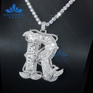 Colgante de Moissanita Estilo HipHop con Incrustaciones de Diamantes, Plata <span class=keywords><strong>925</strong></span>, Corte Redondo D VVS1, Letra R, para Regalo - Product Image 6