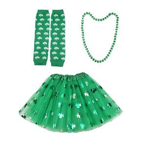 Disfraz de Tutú Verde para Adultos del Día de San Patricio, Conjunto de Falda Tutú con Lazo, Diadema, Tul Esponjoso y Trébol para Niña - Product Image 1